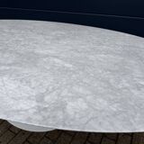 Original Knoll Tulip oval dining table (244cm) in Carrara marble.
