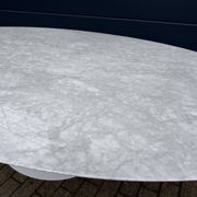 Original Knoll Tulip oval dining table (244cm) in Carrara marble.