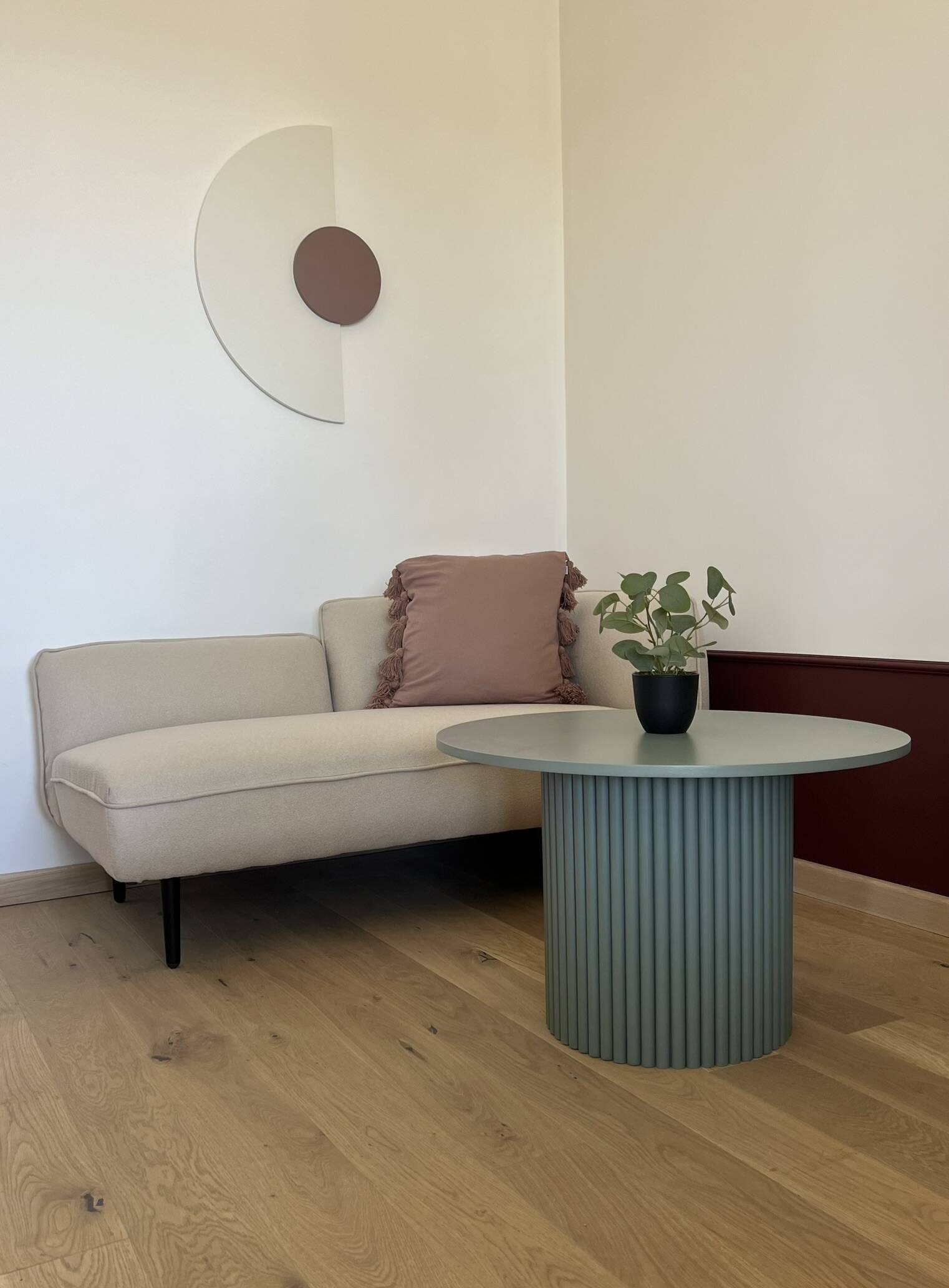 table basse ronde cannelée vert vente Ø 70 cm