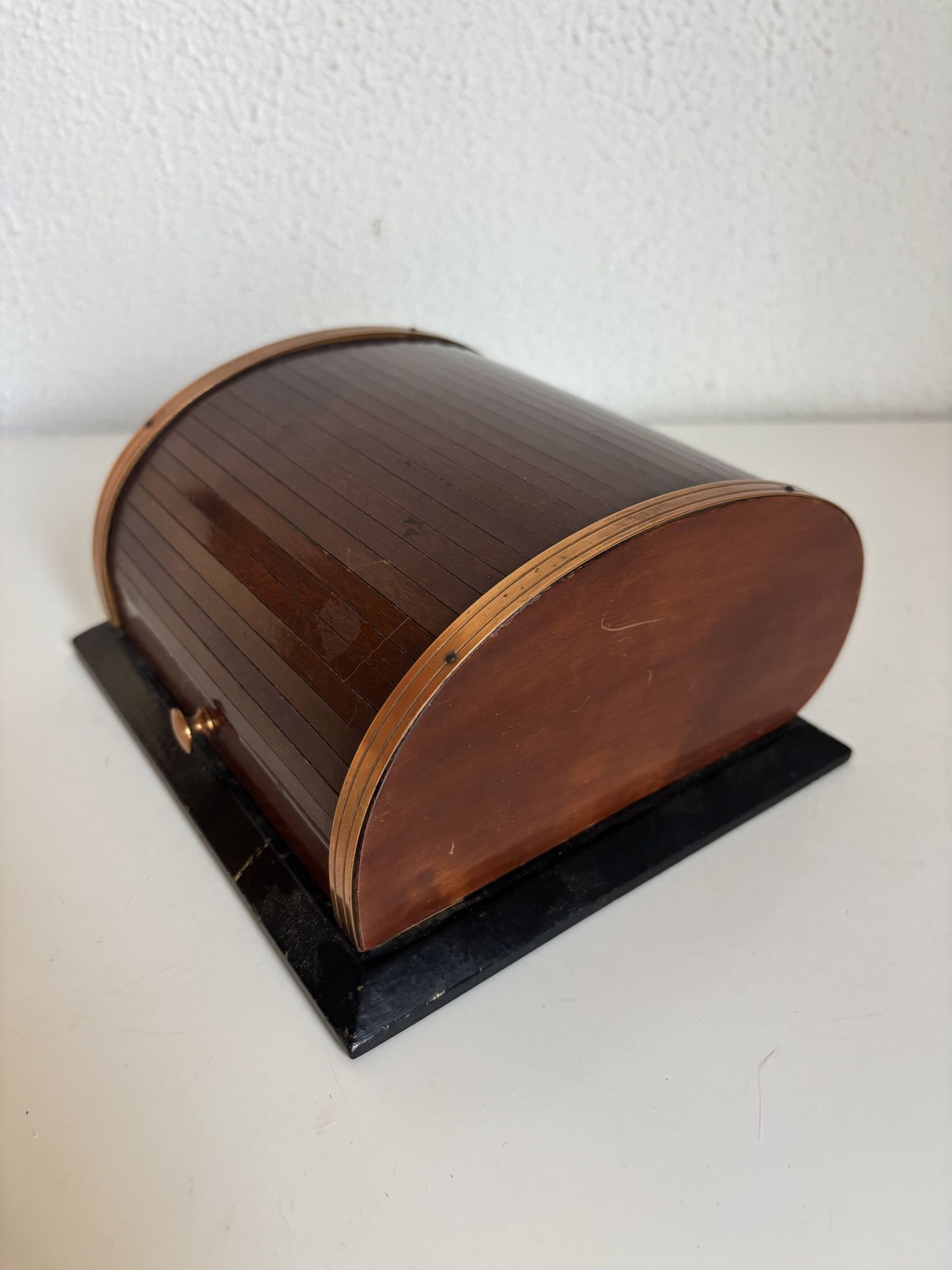 Vintage 1960 cigarette holder ashtray dispenser wood metal - 19 x 15 cm