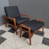 Arne Wahl Iversen Danish Teak chair for Komfort Denmark with Ottoman 1960s