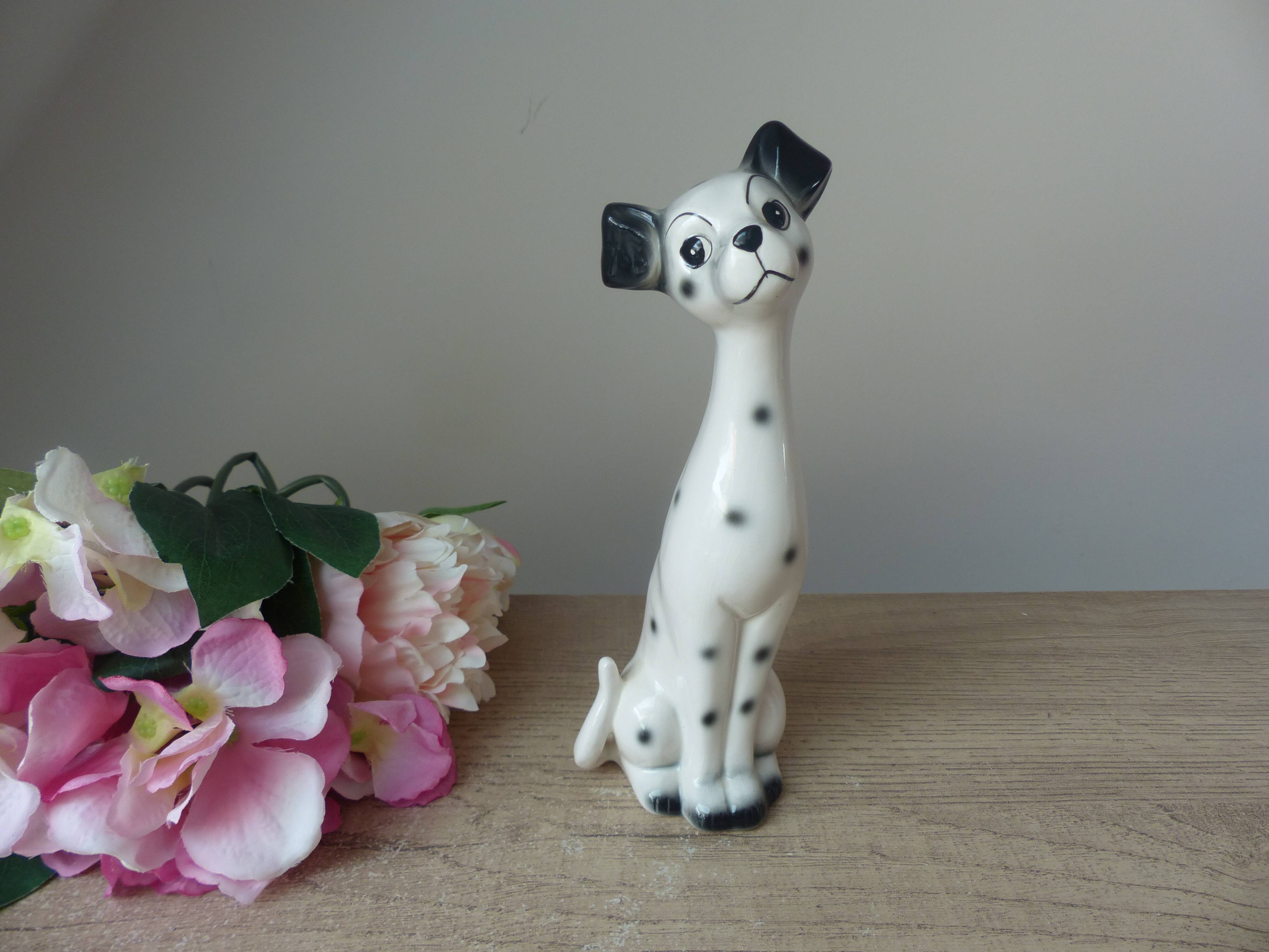 Romantic ceramic Dalmatian dog statuette, vintage decorative dog from the 1970s