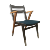 Fauteuil bridge scandinave vintage des années 50 bleu pétrole et gris