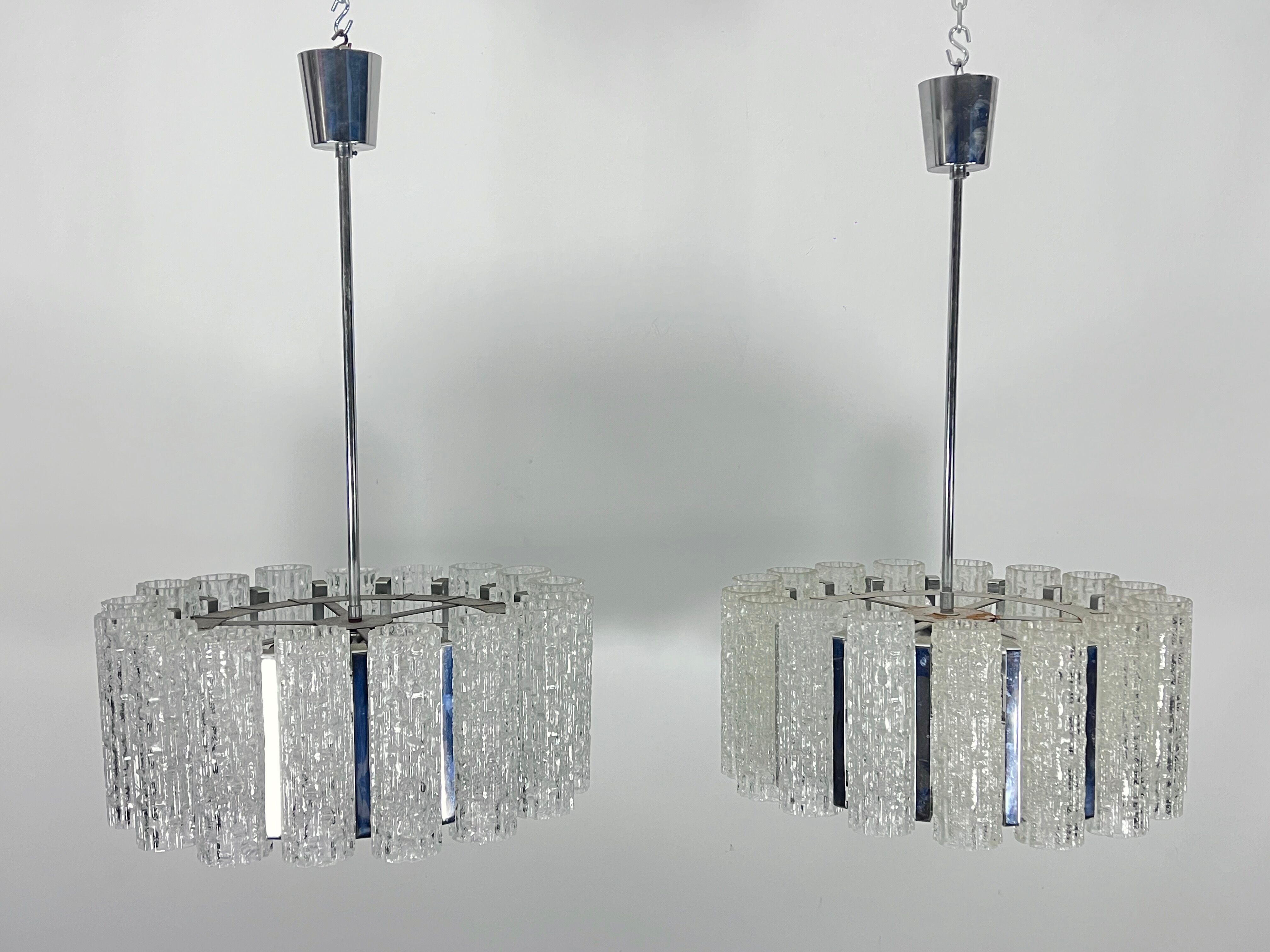 Set of two Mid-Century Murano glass element chandeliers. Italy 1960s