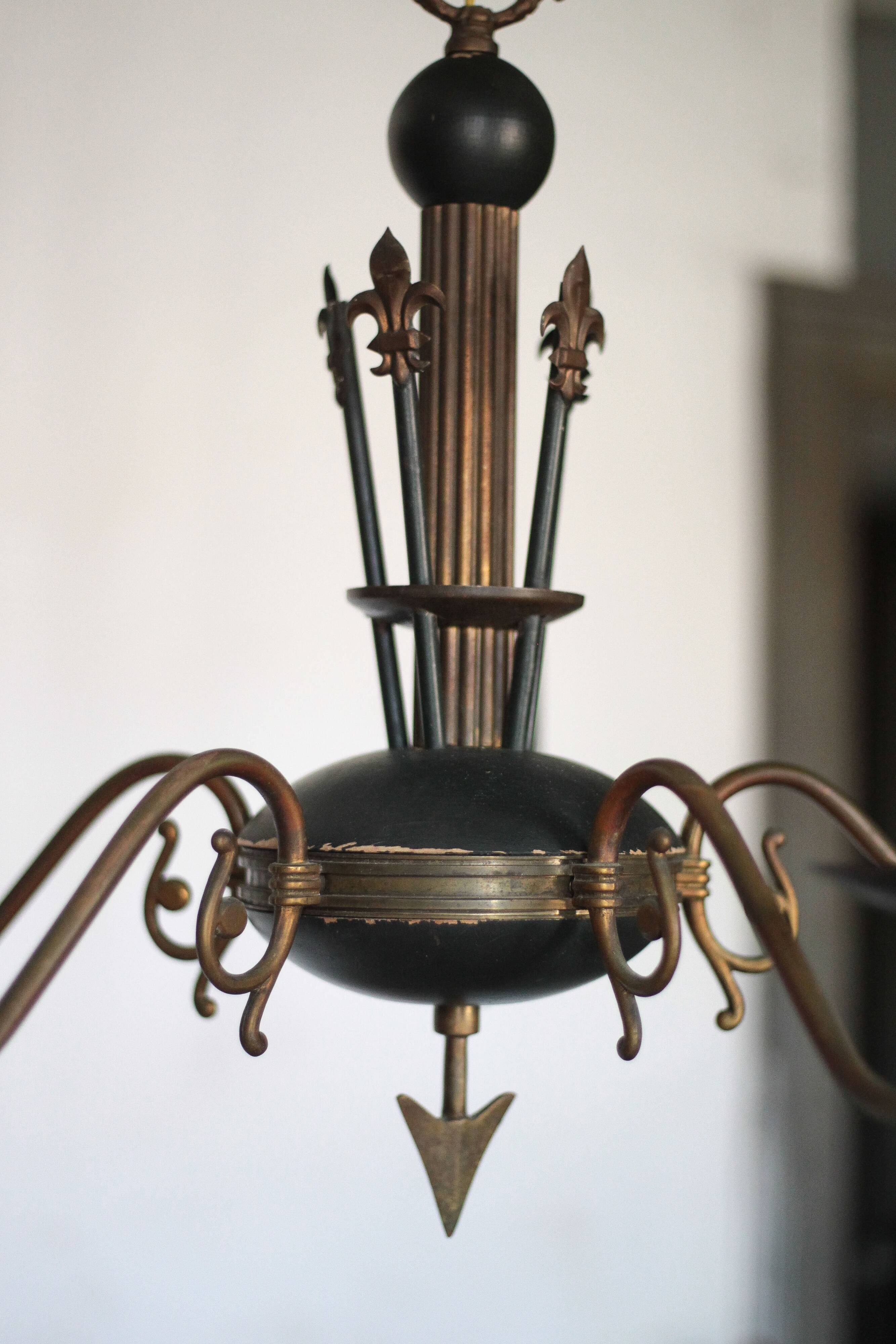 Vintage pendant light, empire brass pendant light, arrow pendant light