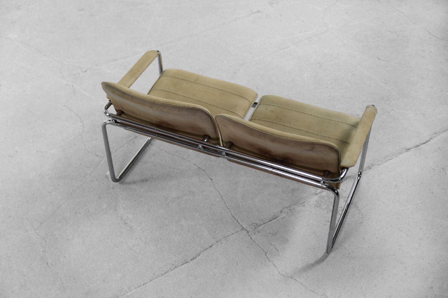 Canapé vintage 2 places en cuir tubulaire en acier, années 1960