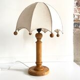 Wooden lamp and vintage fabric lampshade