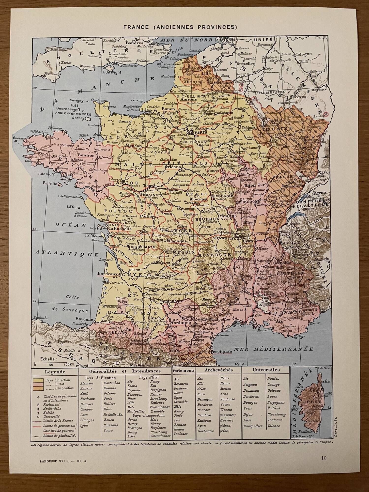 Old map of France (former provinces) from 1928