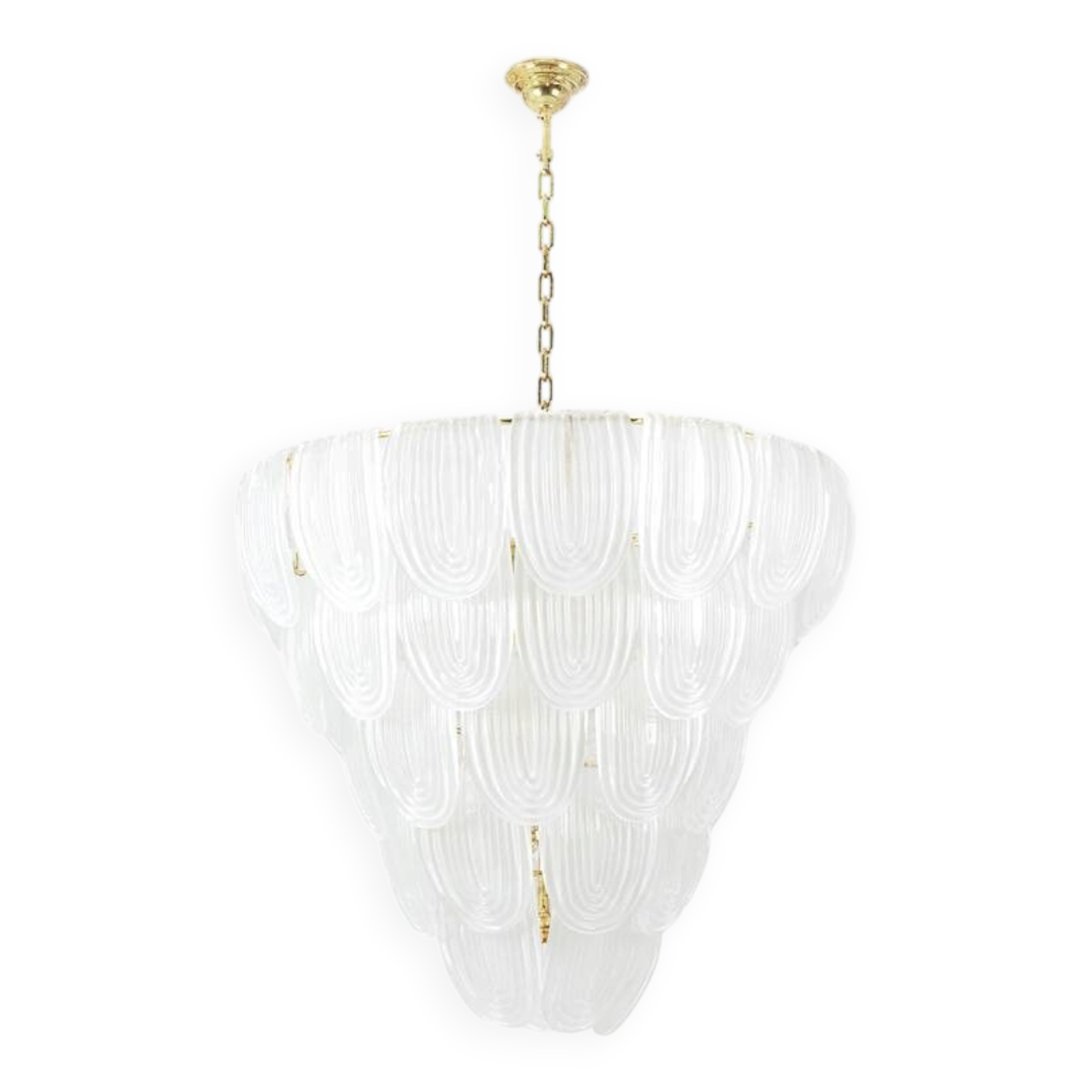 Translucent white Murano glass chandelier. Italy, contemporary work.