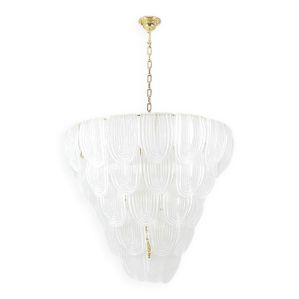 Lustre contemporain en verre de Murano blanc, Italie