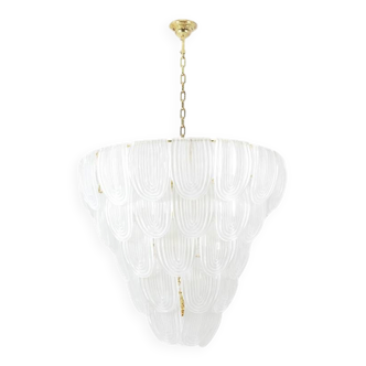 Translucent white Murano glass chandelier. Italy, contemporary work.