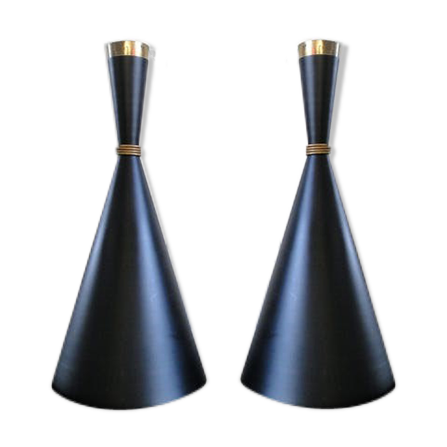 Pair of black hanging lamps, 1960