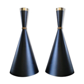 Pair of black hanging lamps, 1960