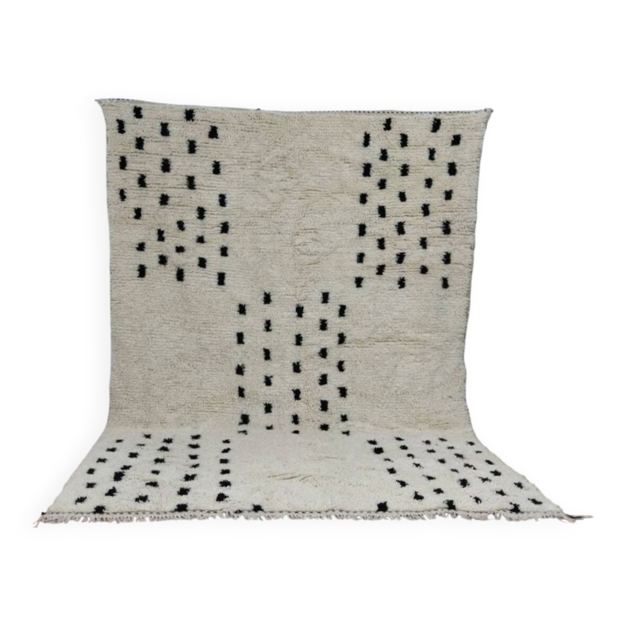 Large Moroccan Berber rug in cream wool with black patterns 290 x 200 cm
