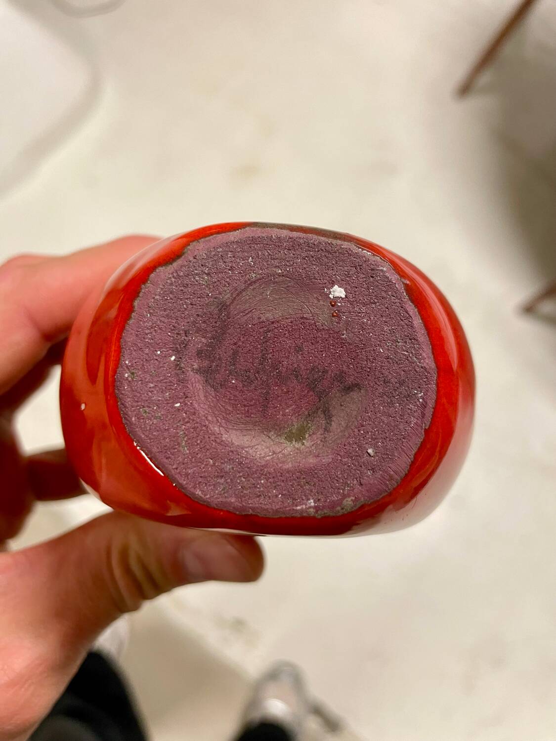 Vintage French Mid Century Bottle Vase in Warm Red Glaze, 1950s