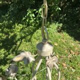 Country-style patinated metal chandelier – 5 arms – decorative foliage