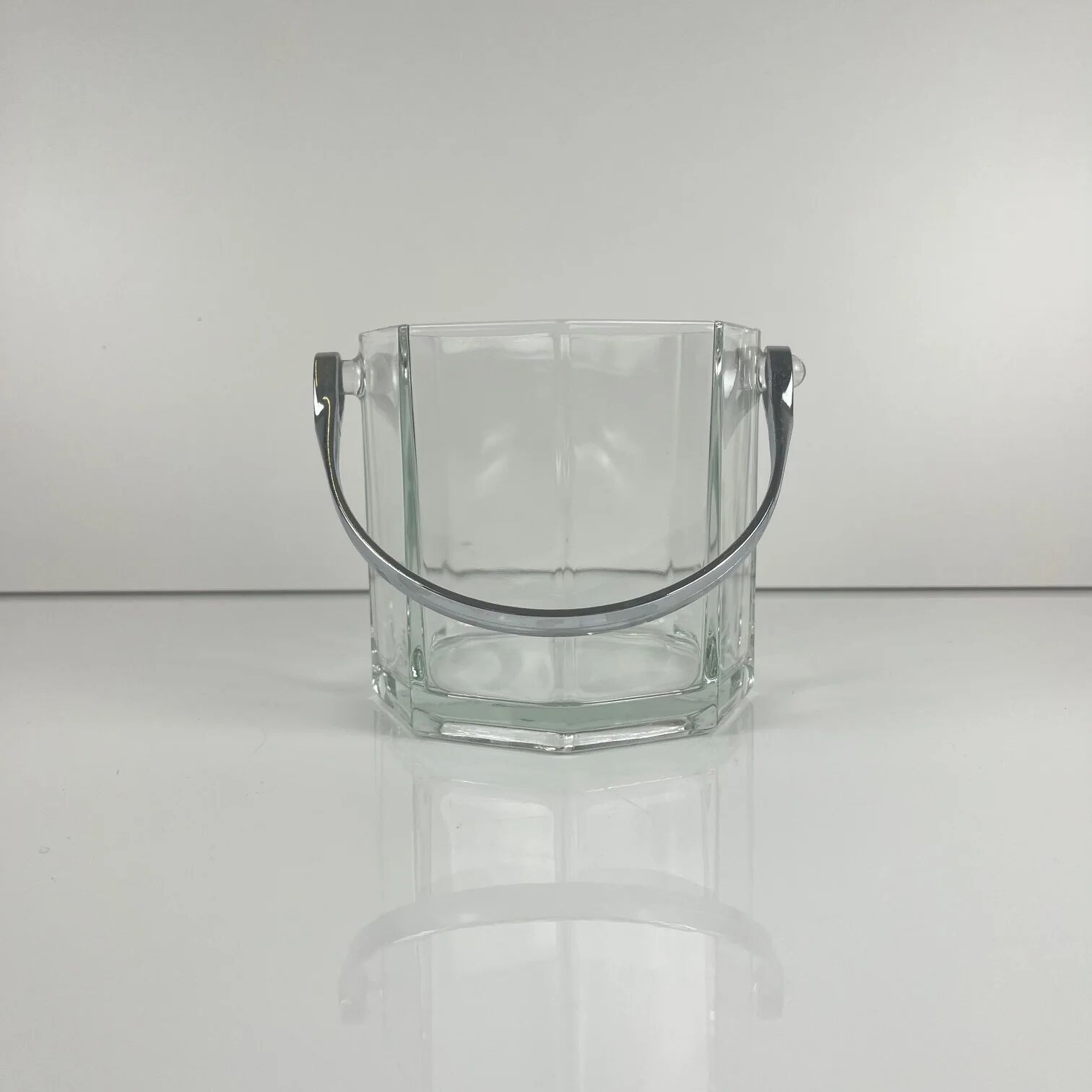 Octagonal glass ice bucket with metal handle, 1970s/80s, France