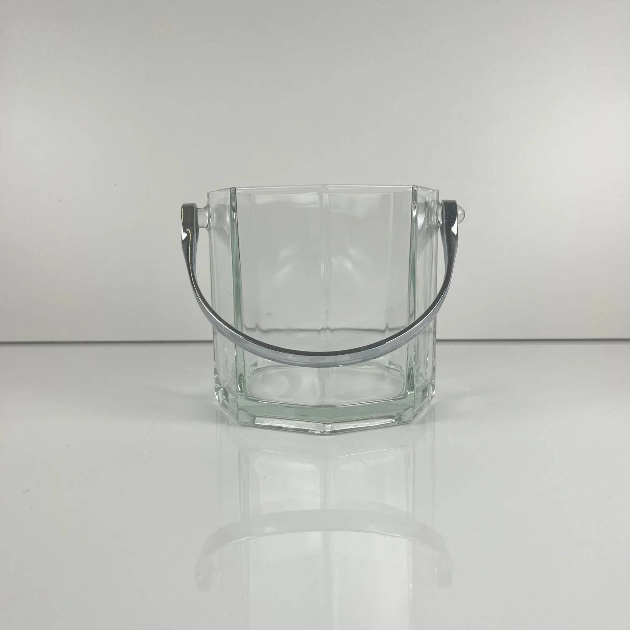 Octagonal glass ice bucket with metal handle, 1970s/80s, France