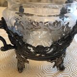 Silver-plated metal and crystal sugar bowl