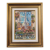 Mid-Century Modern Swedish "Balcony Garden" Vintage Oil Painting, Framed