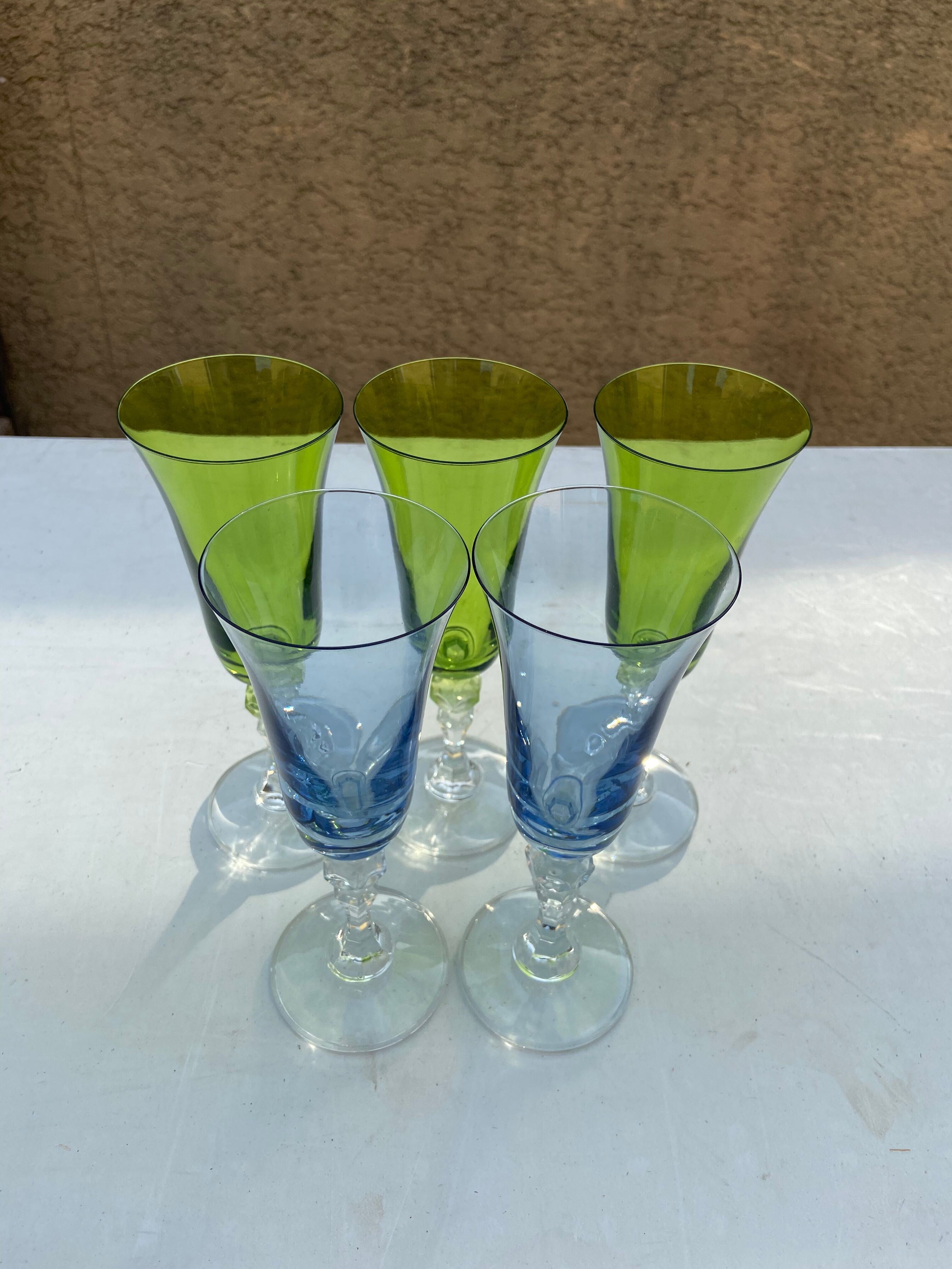 5 colorful champagne flutes