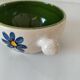 Ceramic soup bowl with blue flower decoration – handmade