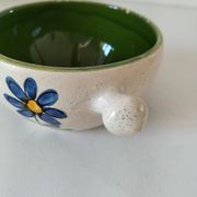 Ceramic soup bowl with blue flower decoration – handmade