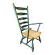 Vintage transparent green wooden arm chair / rush seat / high back ladder chair