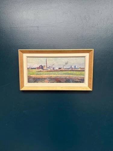 Swedish Oil on panel "Silhouette over Örebro" by HARRY THOMANDER, Framed 46x26cm