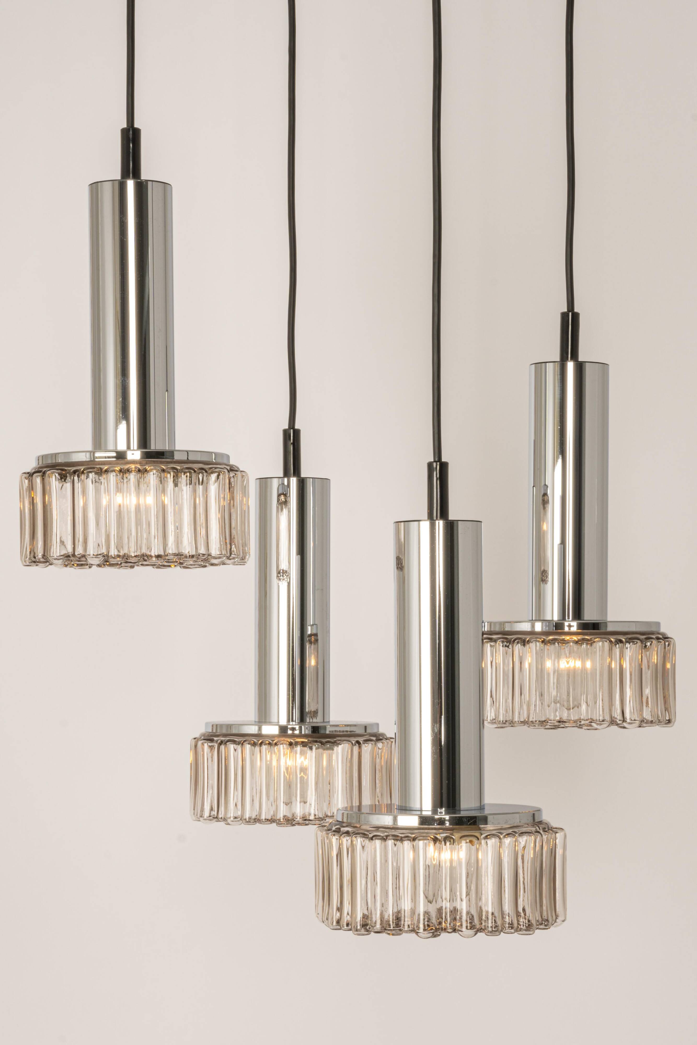 Large glass cascade chandelier designed for Staff Leuchten, Germany, 1970s.