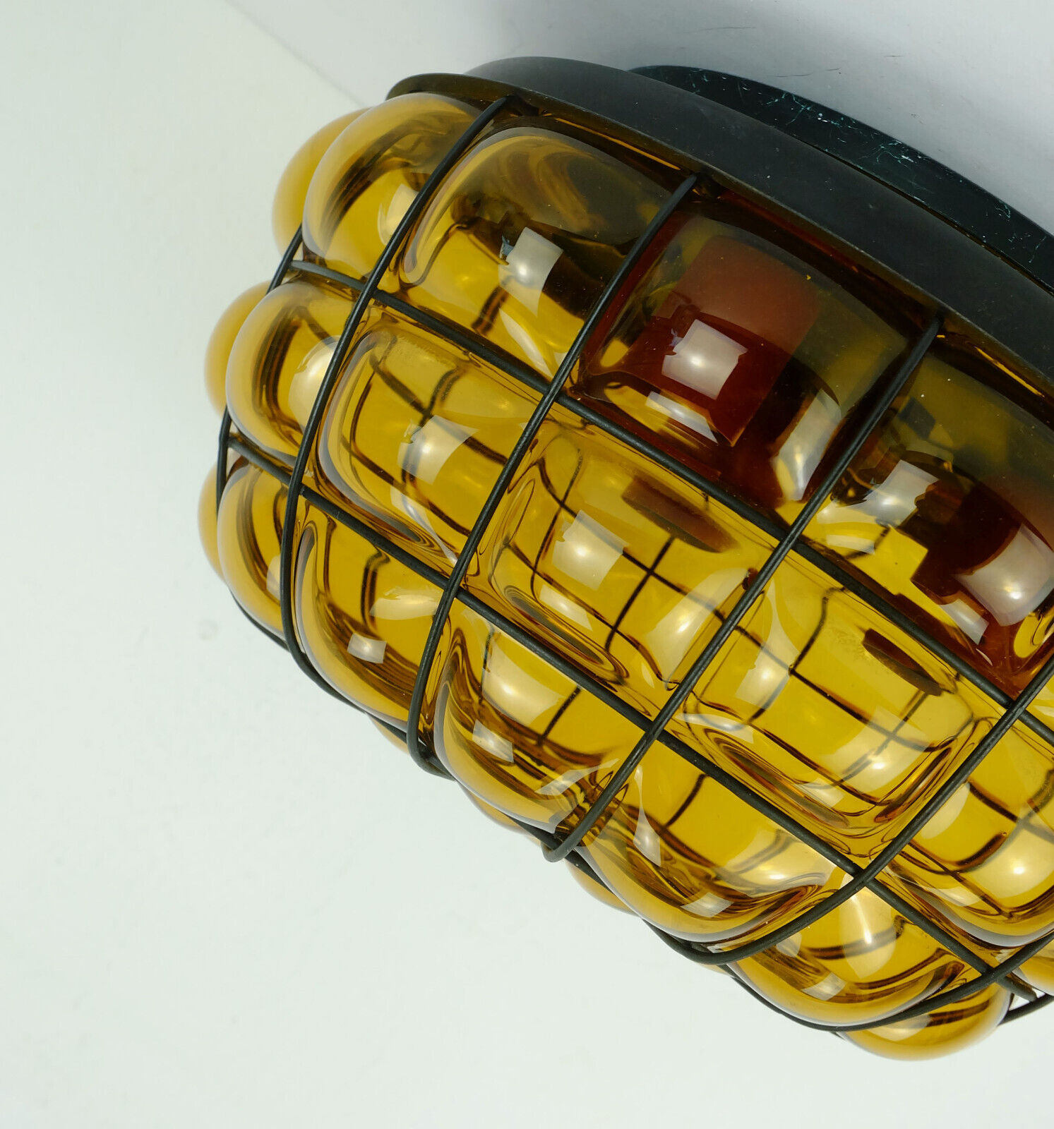 Ceiling lamp amber glass and metal 1970