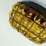 Ceiling lamp amber glass and metal 1970