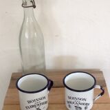 Set of 2 mugs metal enamelled 50s