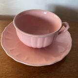 Antique salins les bains cup + saucer pink ceramic france vintage