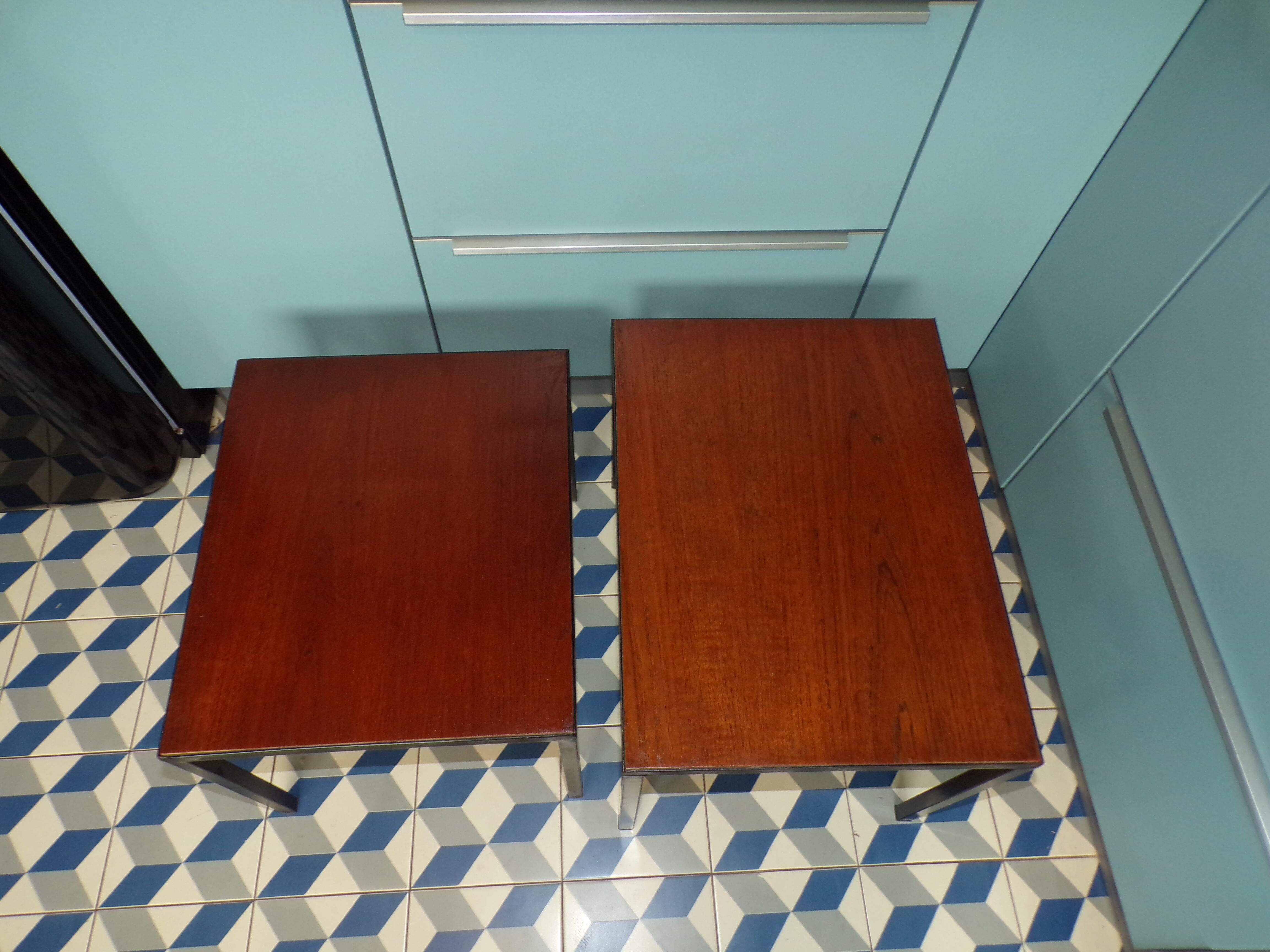 Pull out tables by Pierre Guariche for Meurop