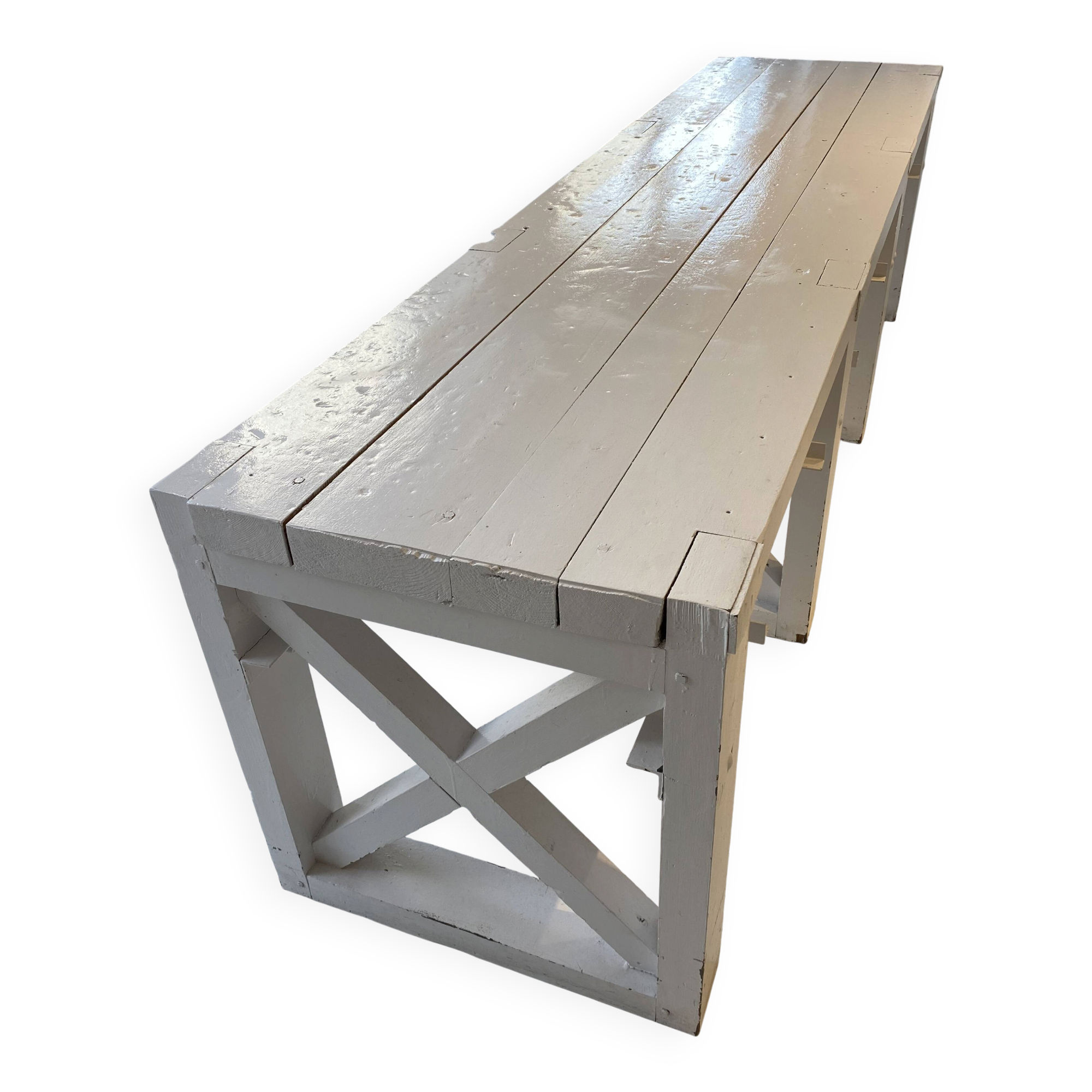 Table de travail - établi ancien en bois peint