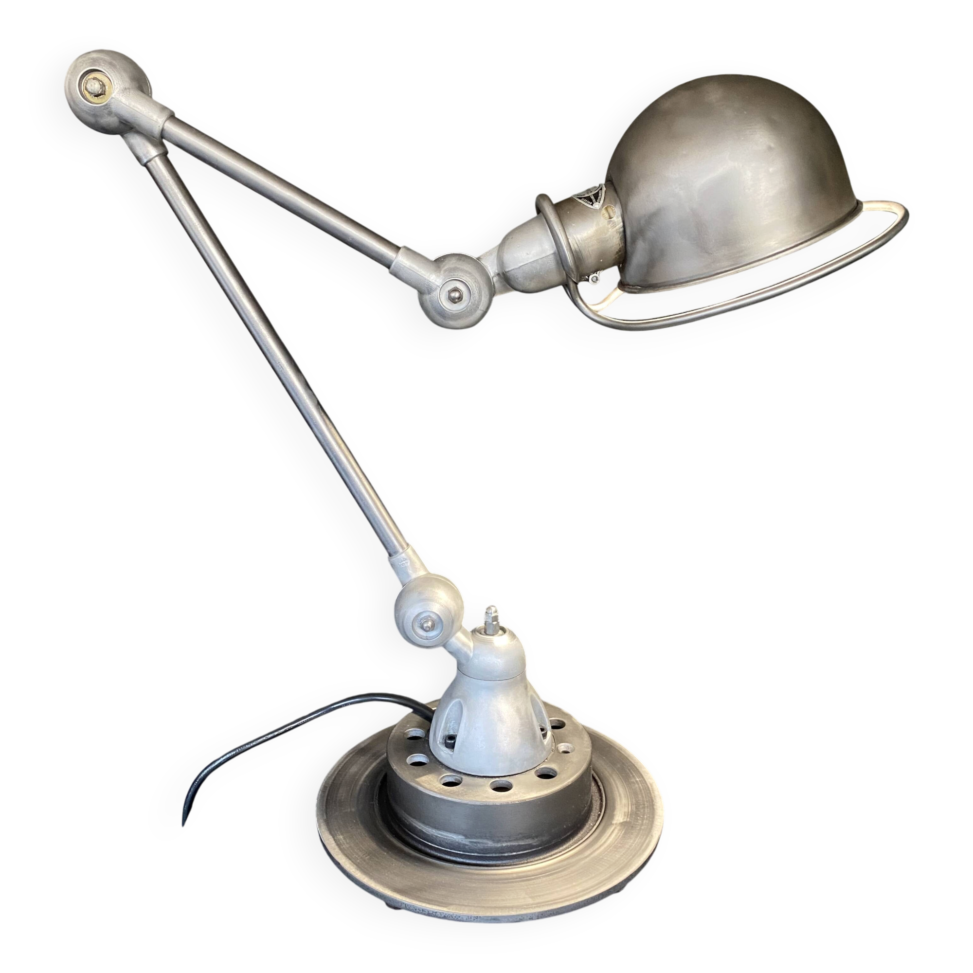 Jieldé lamp with 2 arms, clear matte varnish, industrial vintage.