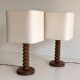 Pair of French Art Deco Wooden Table Lamps Attributed to Charles Dudouyt