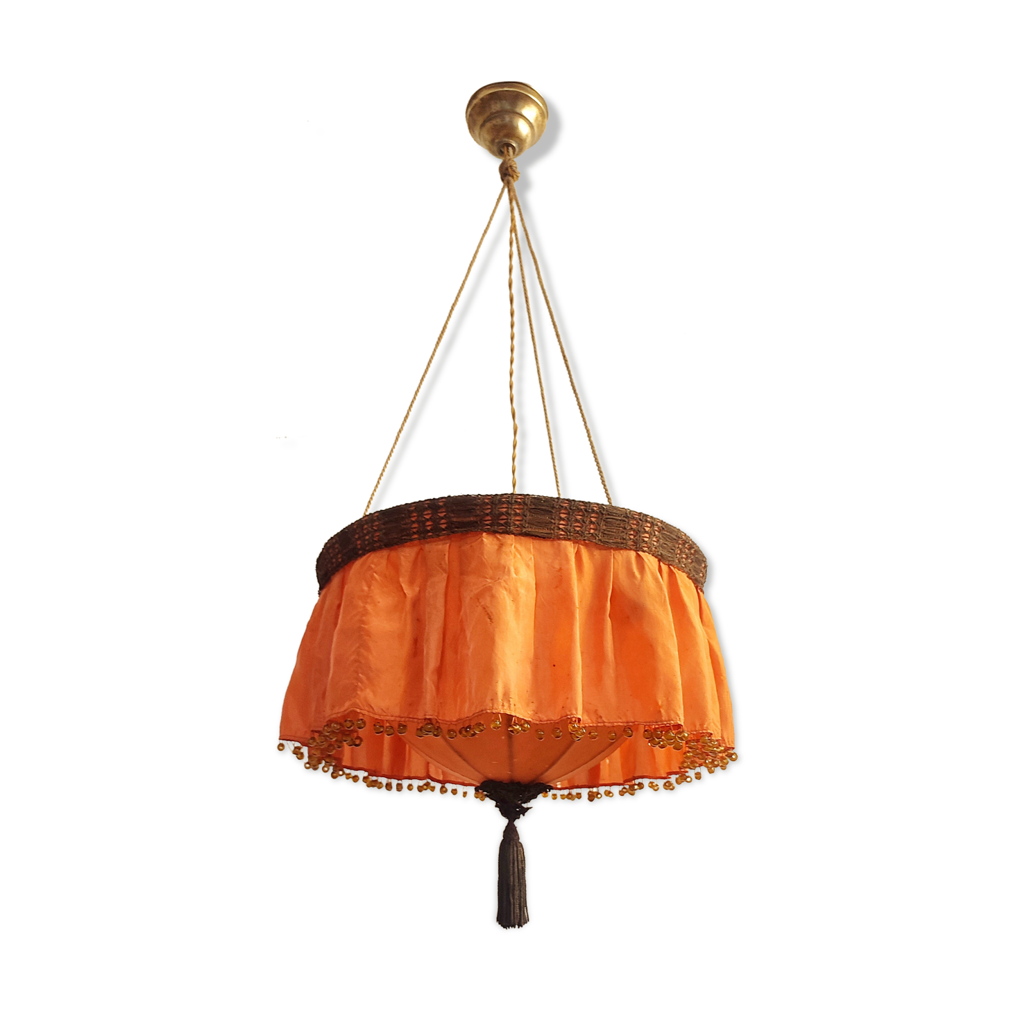 Ceiling lamp made of satin fabric and crystals, Spain, 1940