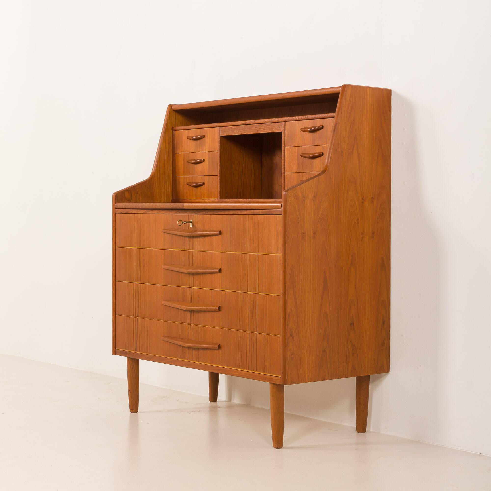 Danish teak mid century modern secretaire cabinet with a desk and vanity