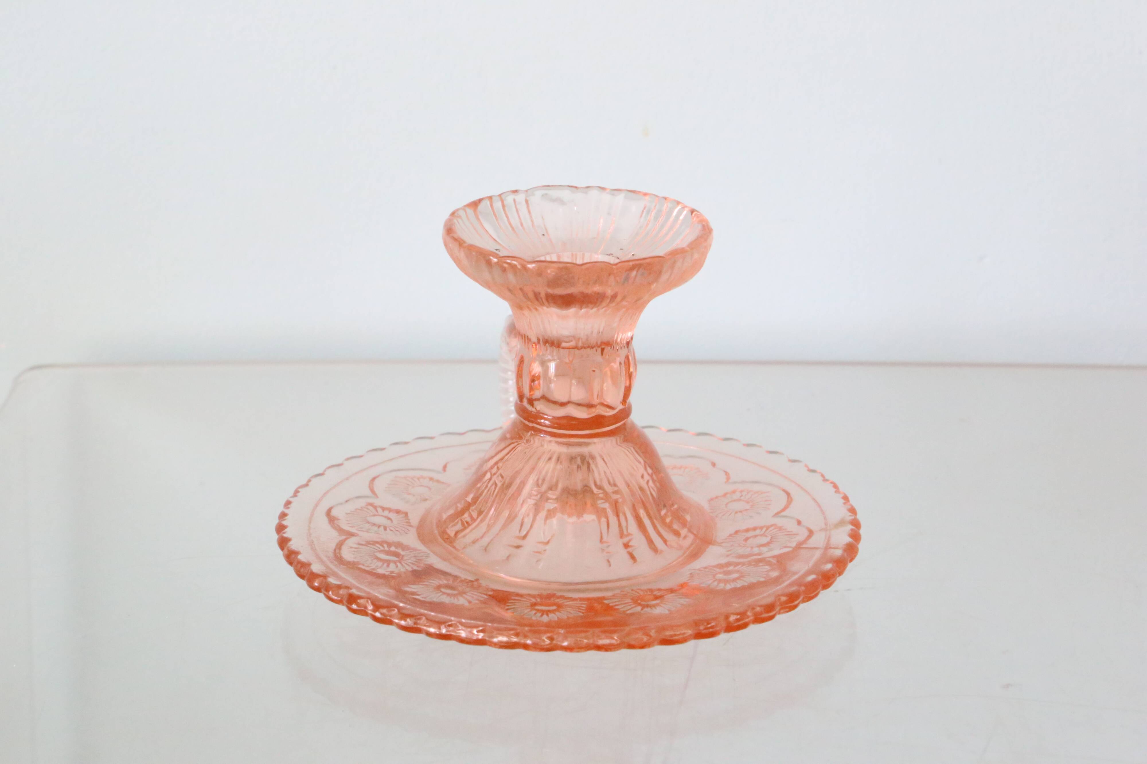 Cellar rat candle holder, pink glass