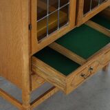Danish oak display cabinet from the mid-century modern period with leaded glass, 1960s.