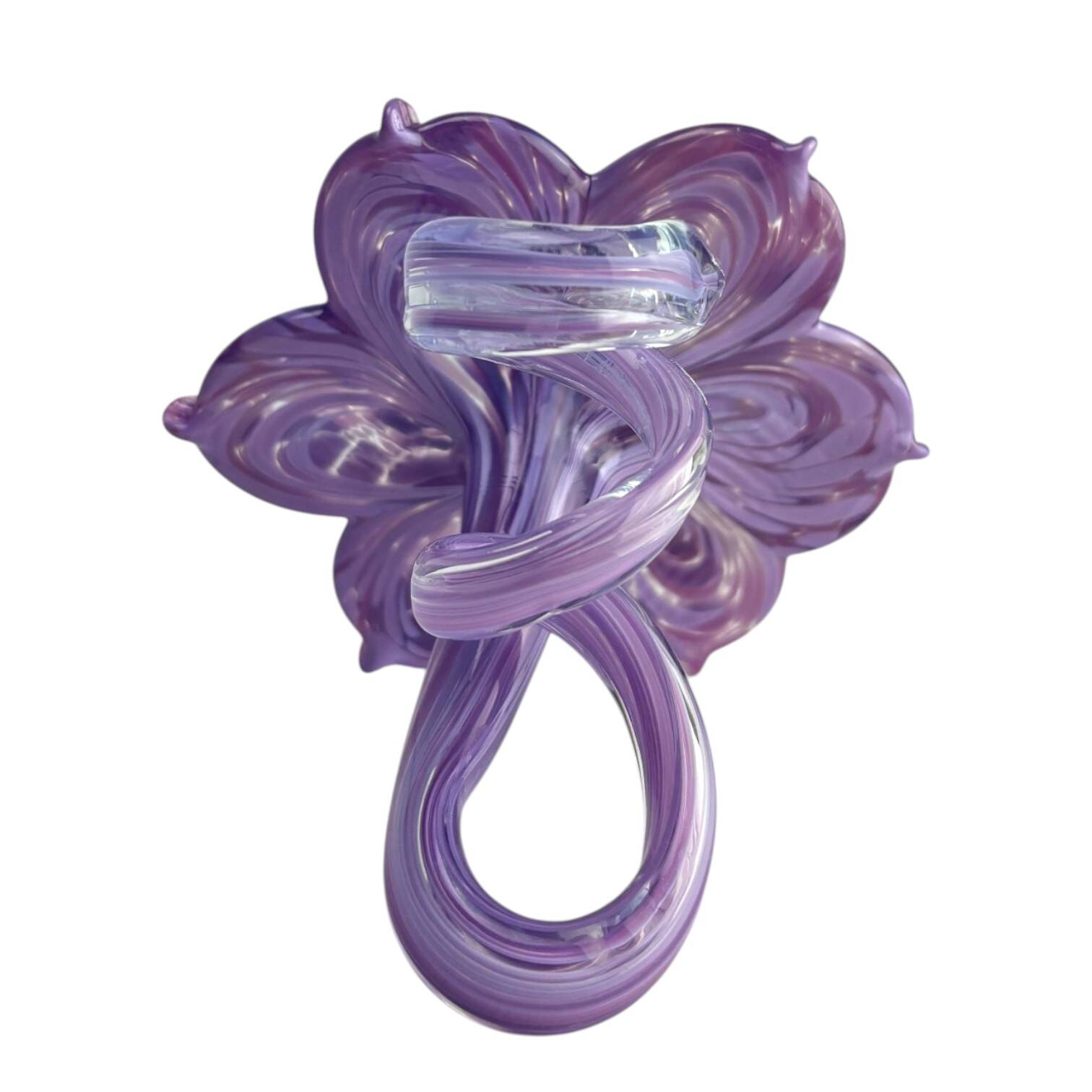 Pair of flower candle holders made of glass, handcrafted in Italy.