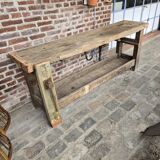 Ancien établi en chêne d'ébéniste ou menuiserie