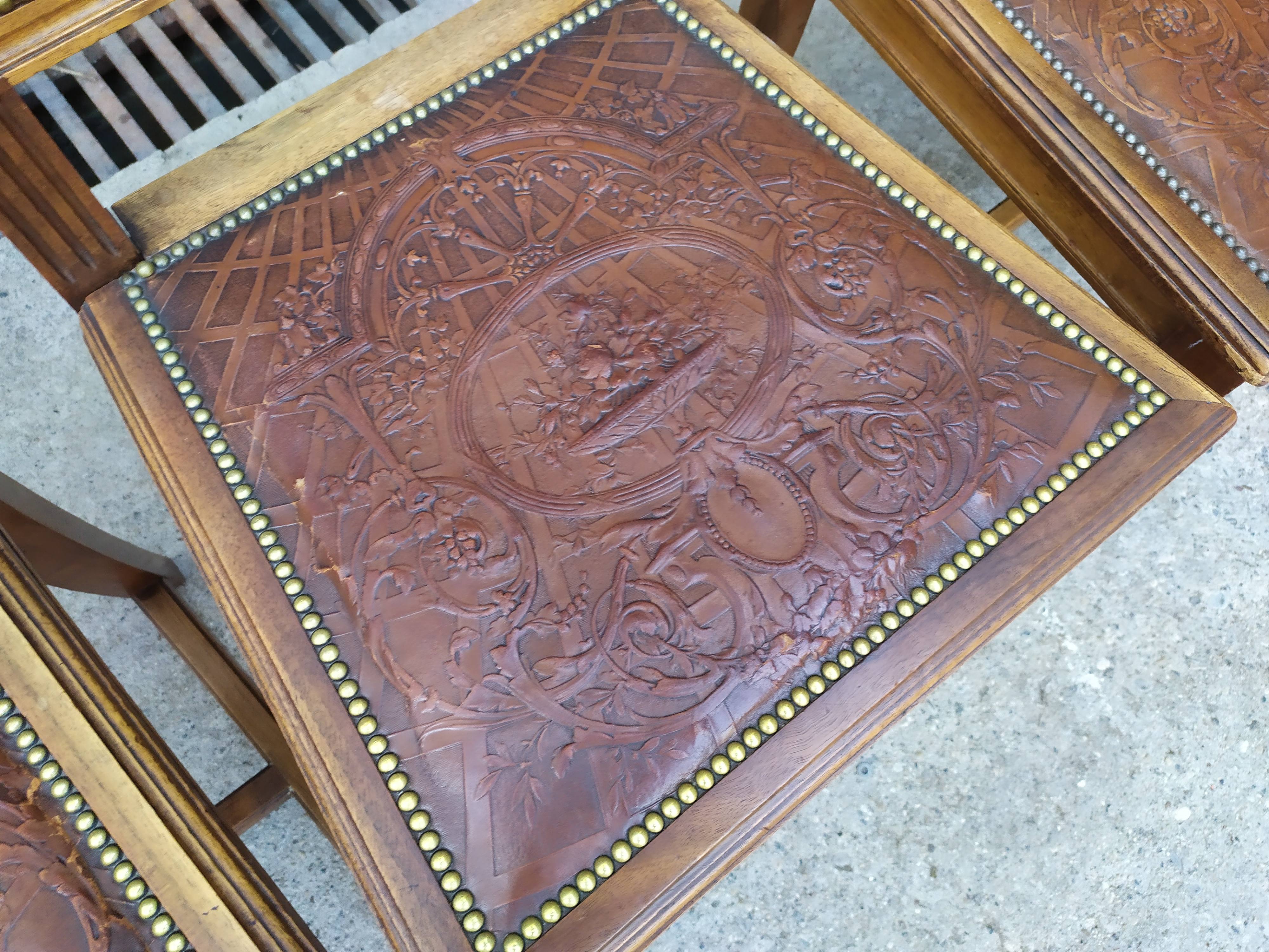 4 Louis XVI leather chairs