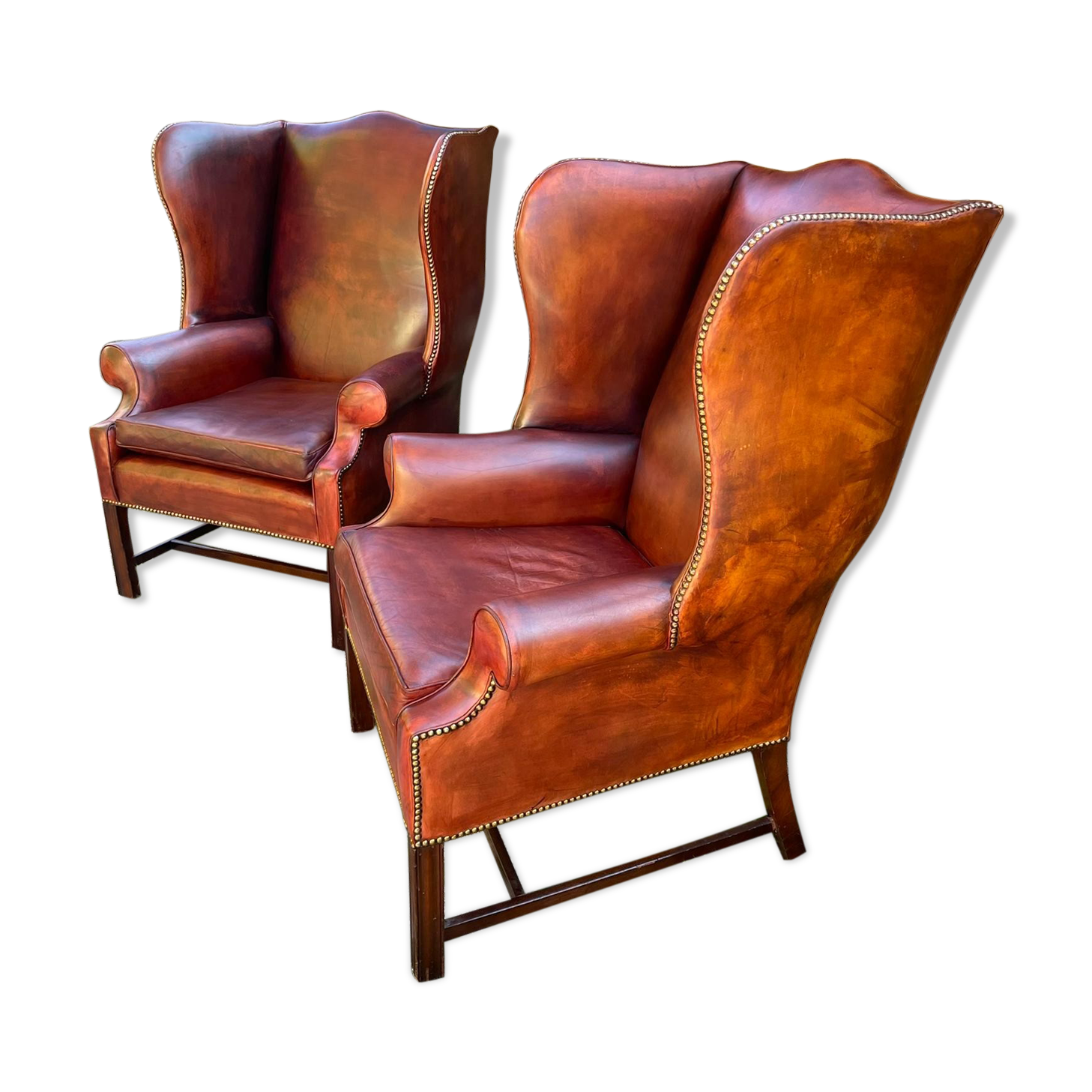 Vintage shepherdess armchairs in leather