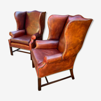 Vintage shepherdess armchairs in leather