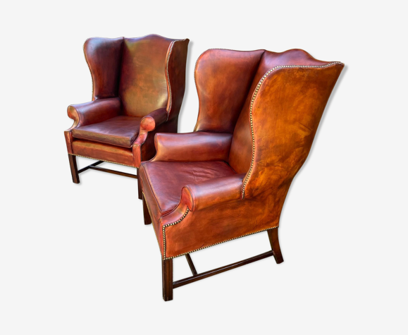 Vintage shepherdess armchairs in leather