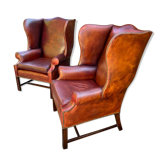 Fauteuils bergères vintage en cuir
