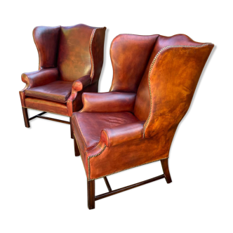 Vintage shepherdess armchairs in leather